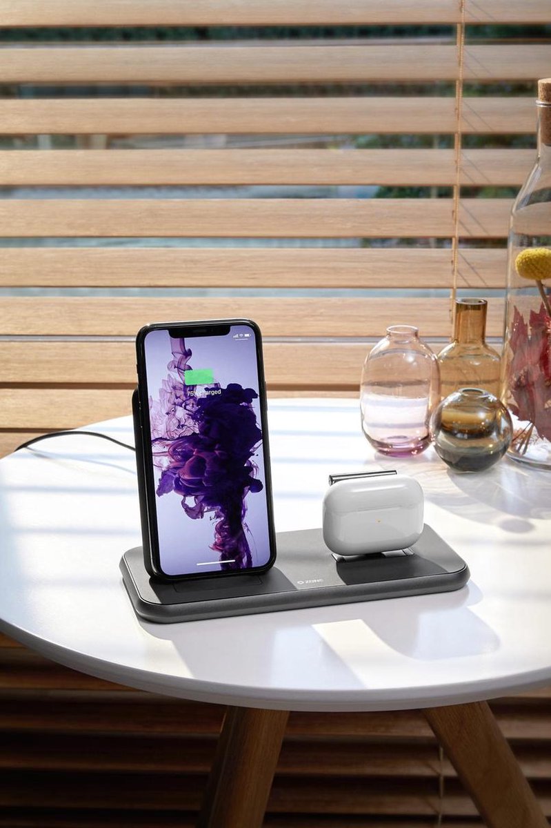 Zens Draadloze Oplader 10W met Standaard en AirPods Dock - Zwart