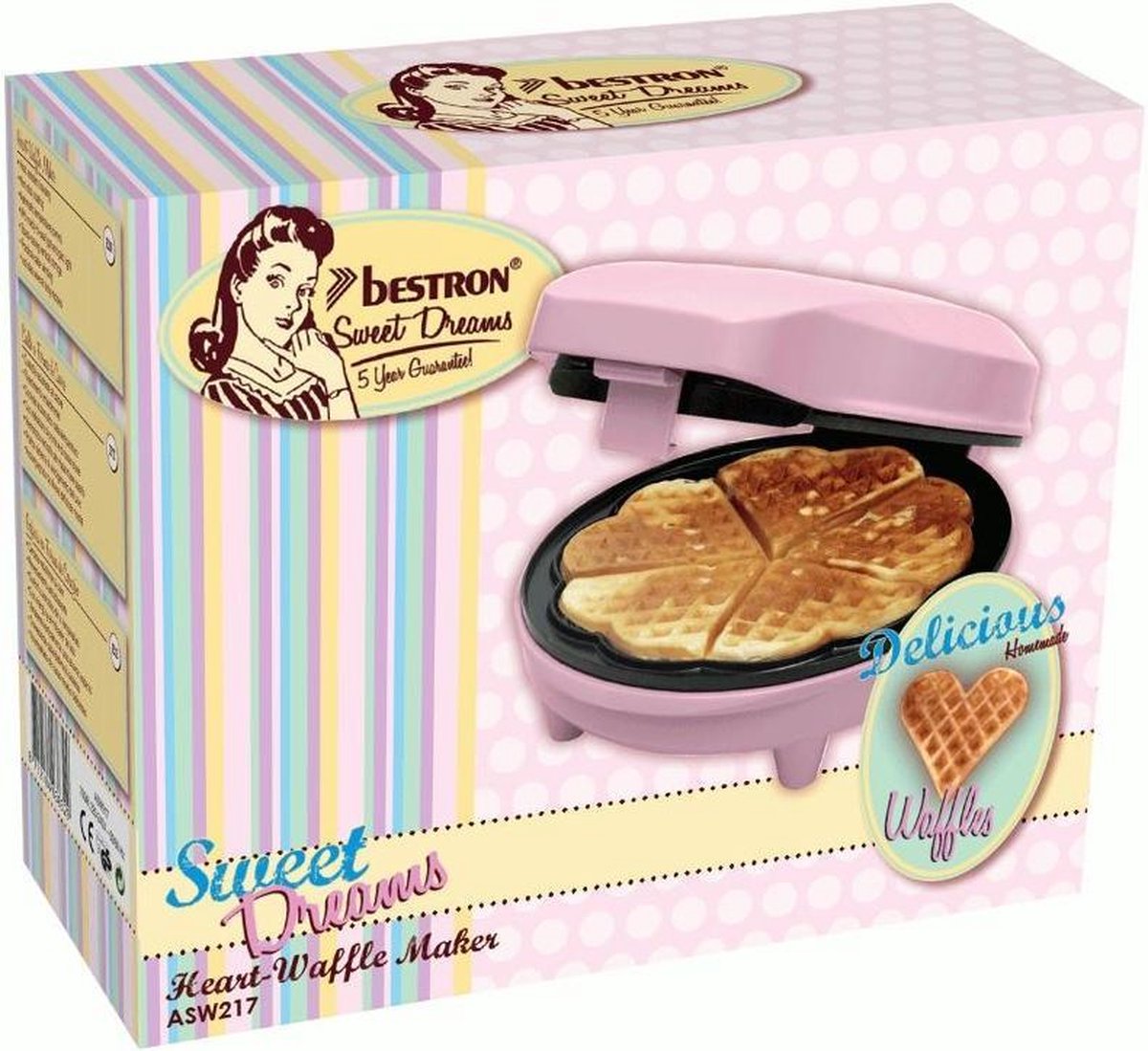 Bestron Hartjeswafelmaker ASW217 - Roze