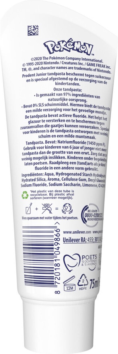 Prodent Tandpasta Junior Pokemon 5-12jr 75 ML
