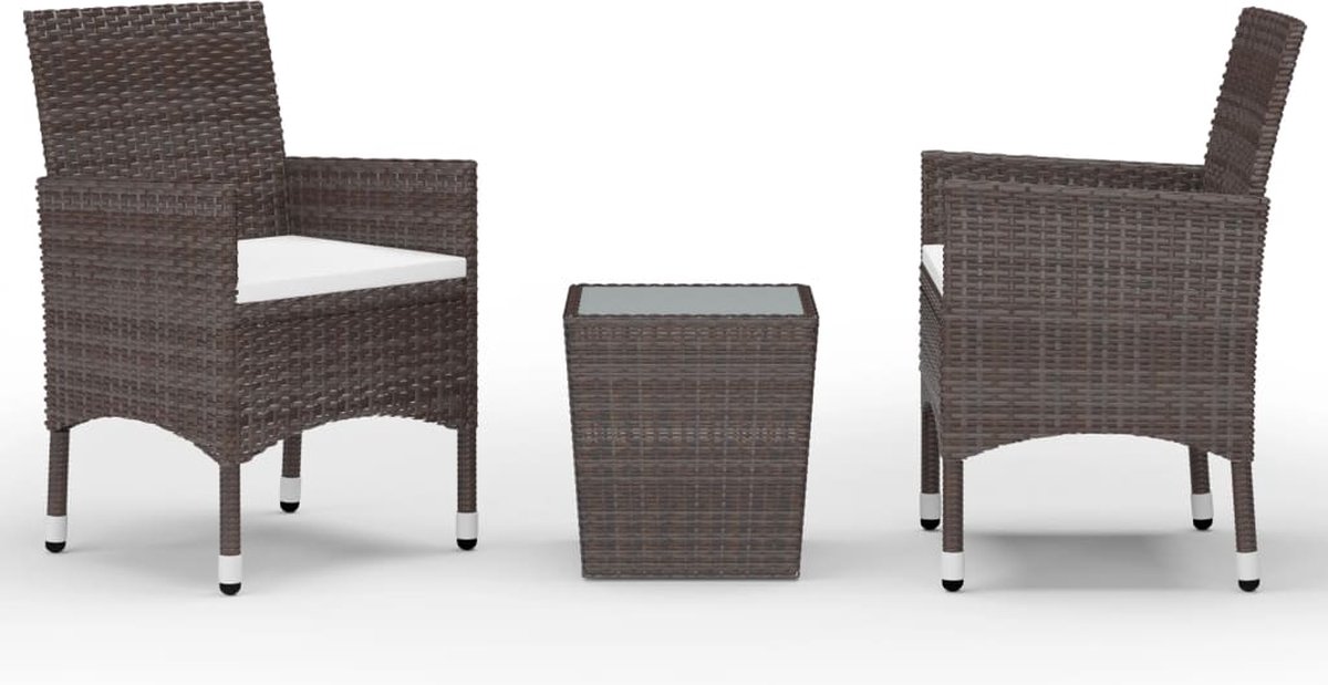 Vidaxl 3-delige Bistroset Poly Rattan En Gehard Glas - Bruin