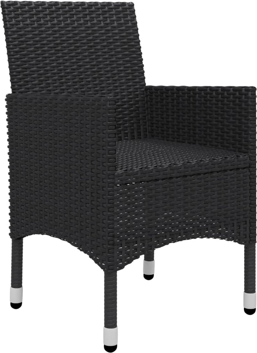 Vidaxl 3-delige Bistroset Poly Rattan En Gehard Glas - Zwart