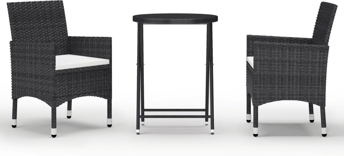 Vidaxl 3-delige Bistroset Poly Rattan En Gehard Glas - Zwart