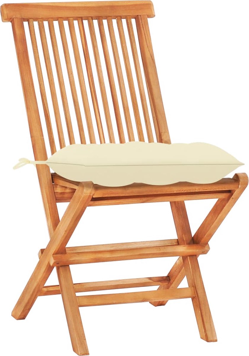 Vidaxl 3-delige Bistroset Met Crèmewitte Kussens Massief Teakhout