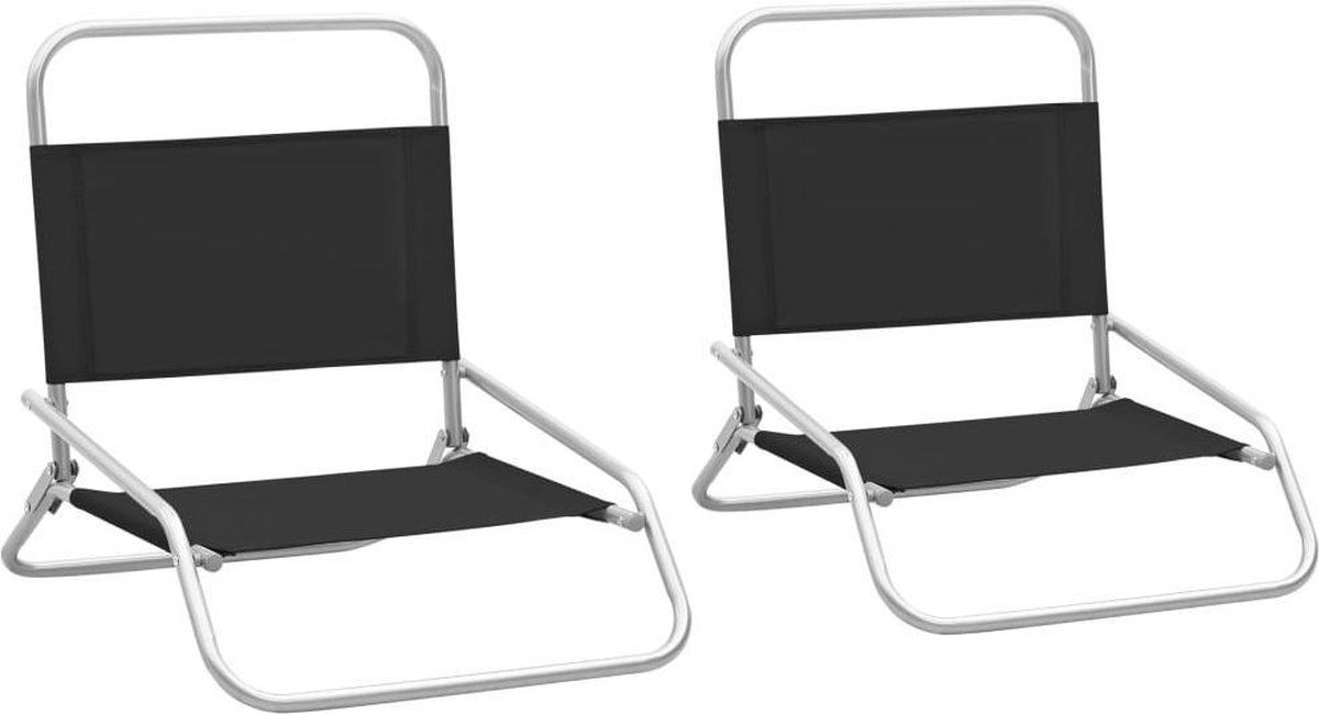 Vidaxl Strandstoelen 2 St Inklapbaar Stof - Zwart