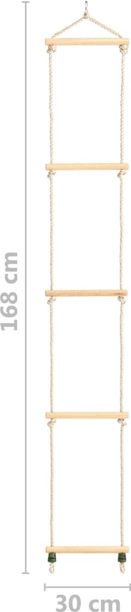 Vidaxl Touwladder 30x168 Cm Massief Hout En Pe - Bruin