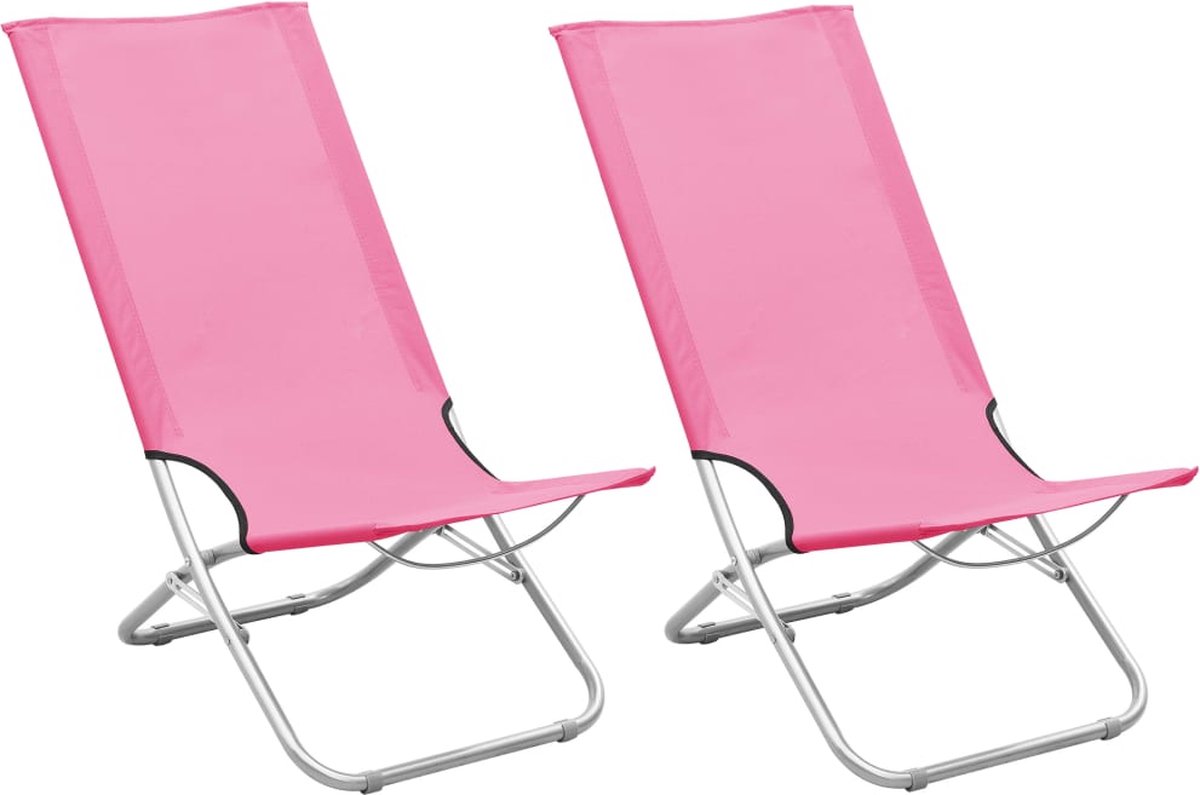 Vidaxl Strandstoelen 2 St Inklapbaar Stof - Roze