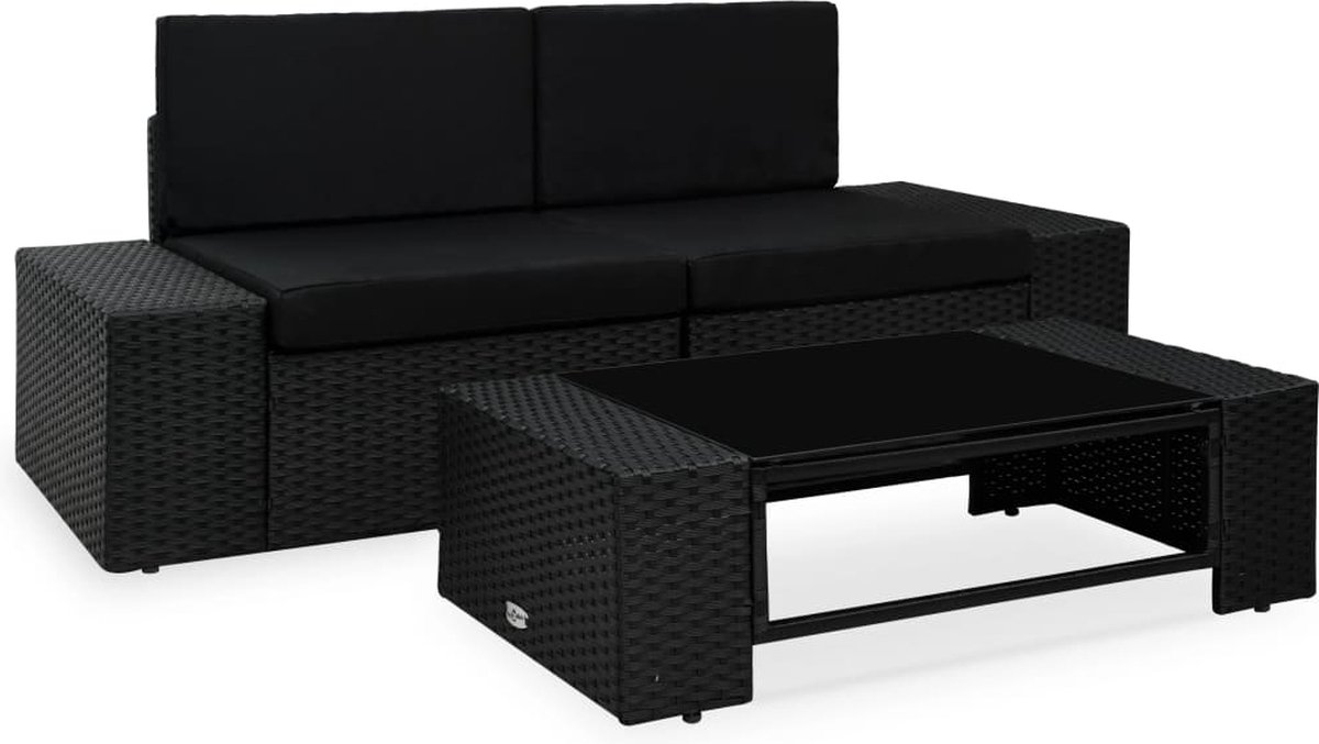 Vidaxl 3-delige Loungeset Poly Rattan - Zwart