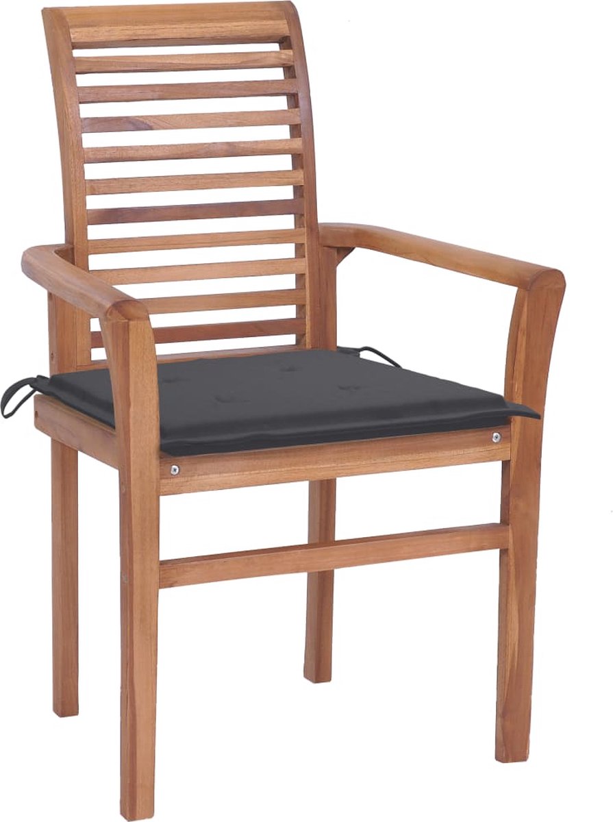 Vidaxl Eetkamerstoelen 2 St Met Antracietkleurige Kussens Massief Teakhout - Grijs