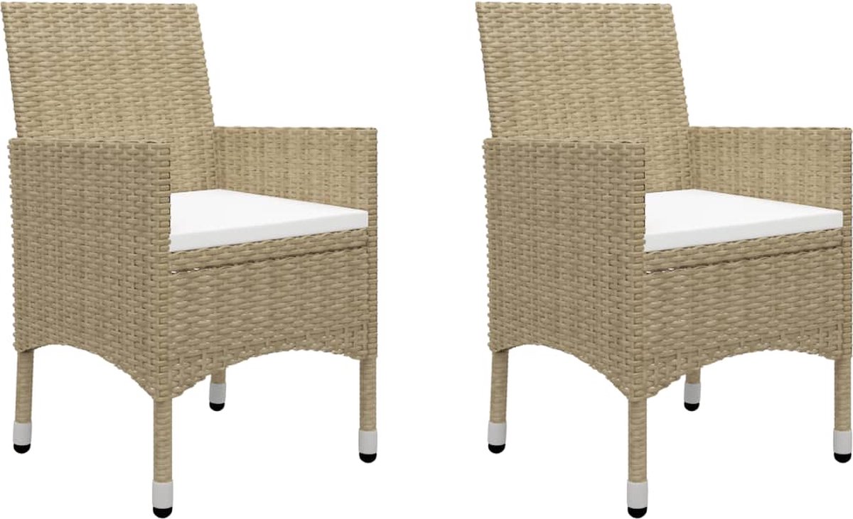 Vidaxl 3-delige Bistroset Poly Rattan En Gehard Glas - Beige