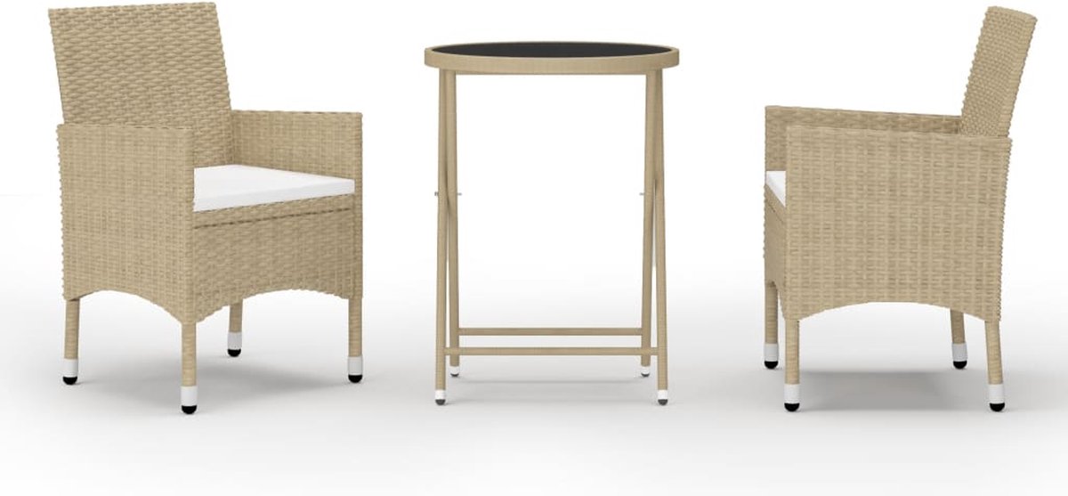 Vidaxl 3-delige Bistroset Poly Rattan En Gehard Glas - Beige