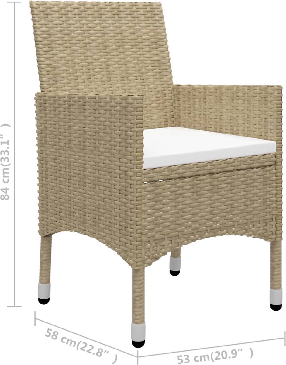 Vidaxl 3-delige Bistroset Poly Rattan En Gehard Glas - Beige