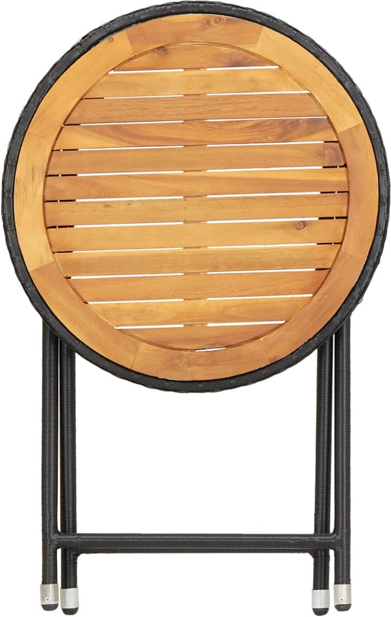 Vidaxl 3-delige Bistroset Poly Rattan En Acaciahout - Zwart