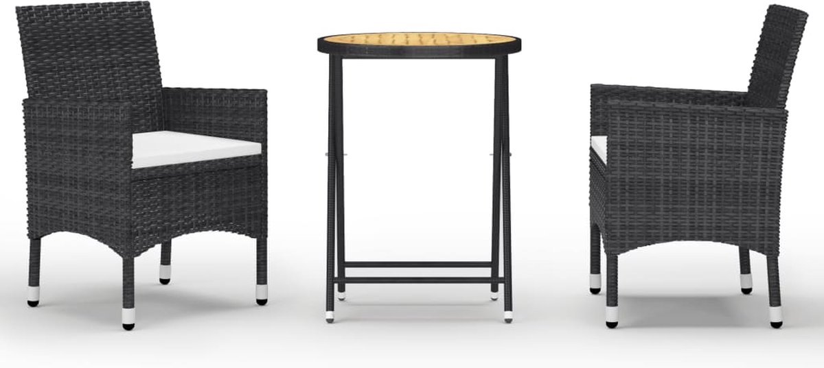 Vidaxl 3-delige Bistroset Poly Rattan En Acaciahout - Zwart
