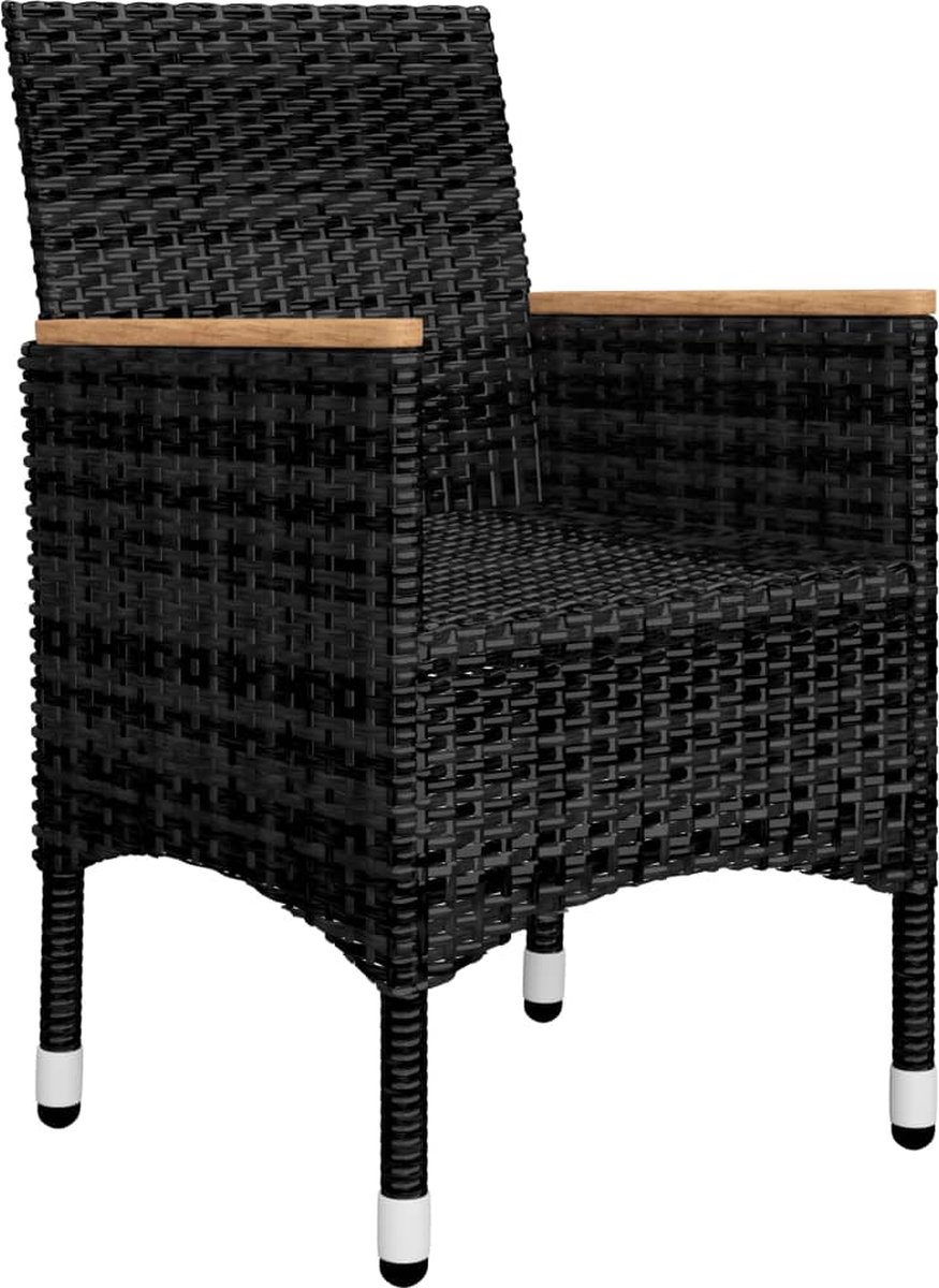 Vidaxl 3-delige Bistroset Poly Rattan En Acaciahout - Zwart