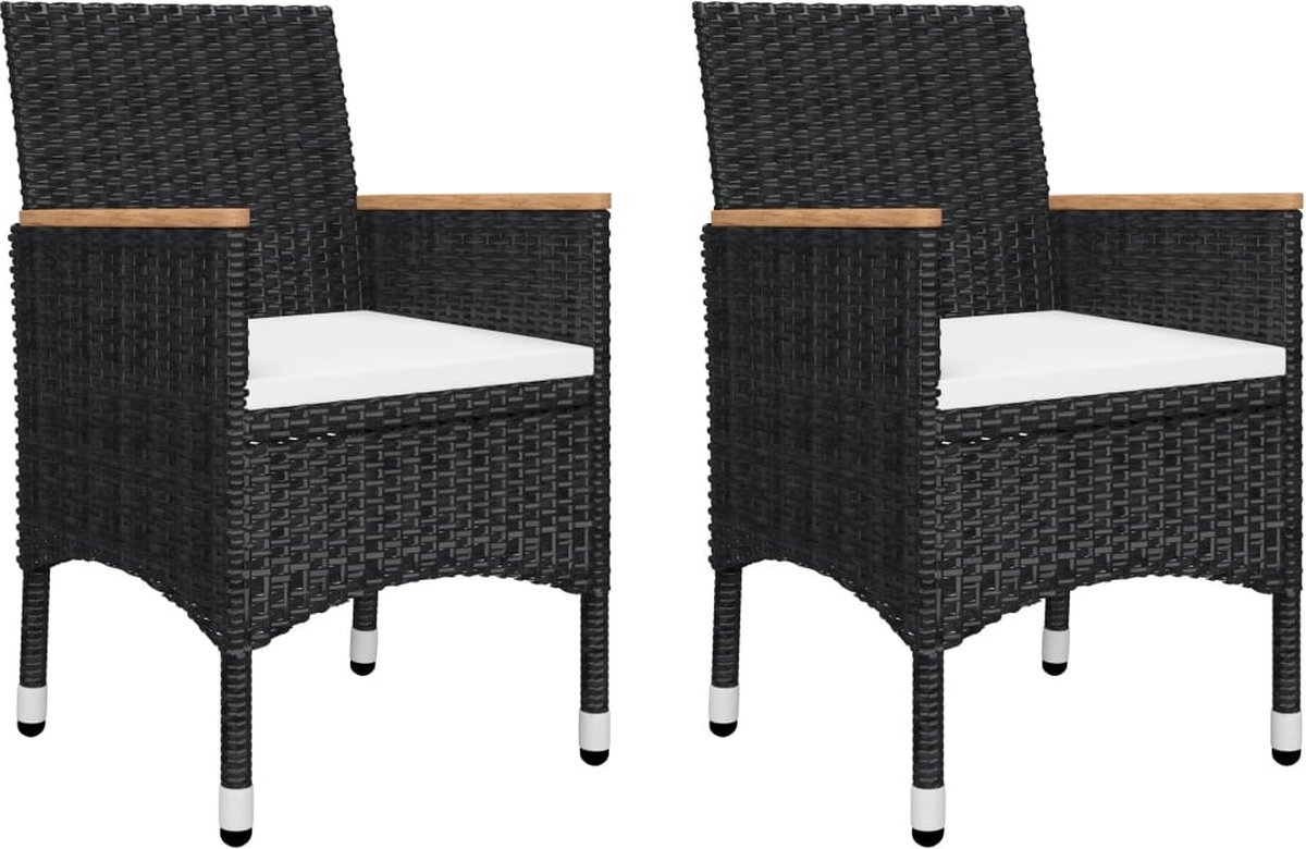 Vidaxl 3-delige Bistroset Poly Rattan En Acaciahout - Zwart