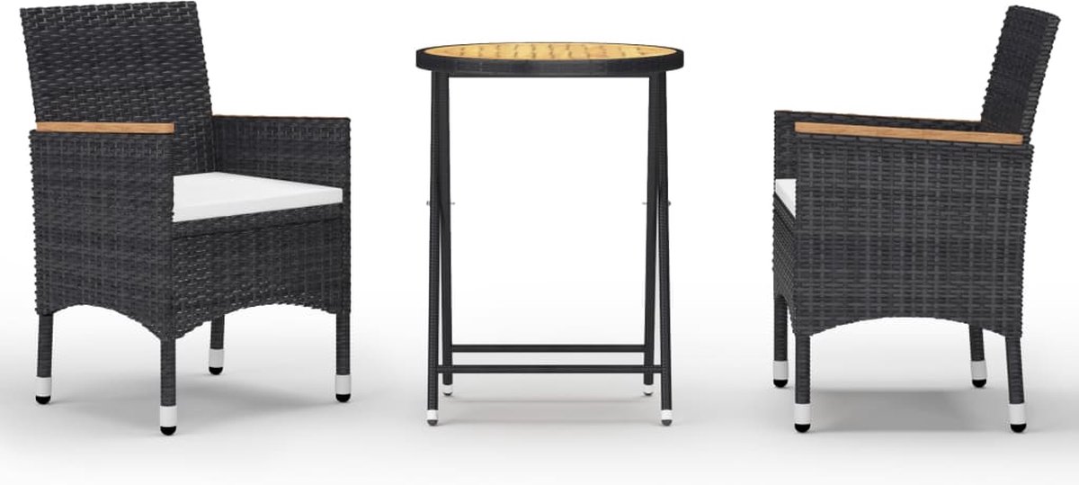 Vidaxl 3-delige Bistroset Poly Rattan En Acaciahout - Zwart
