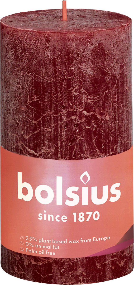 Bolsius Stompkaarsen Shine 6 St Rustiek 130x68 Mm Fluweel - Rood