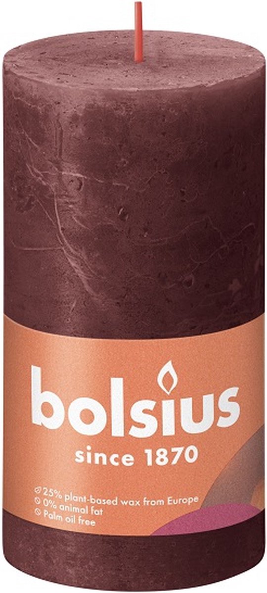 Bolsius Stompkaarsen Shine 6 St Rustiek 130x68 Mm Fluweel - Rood