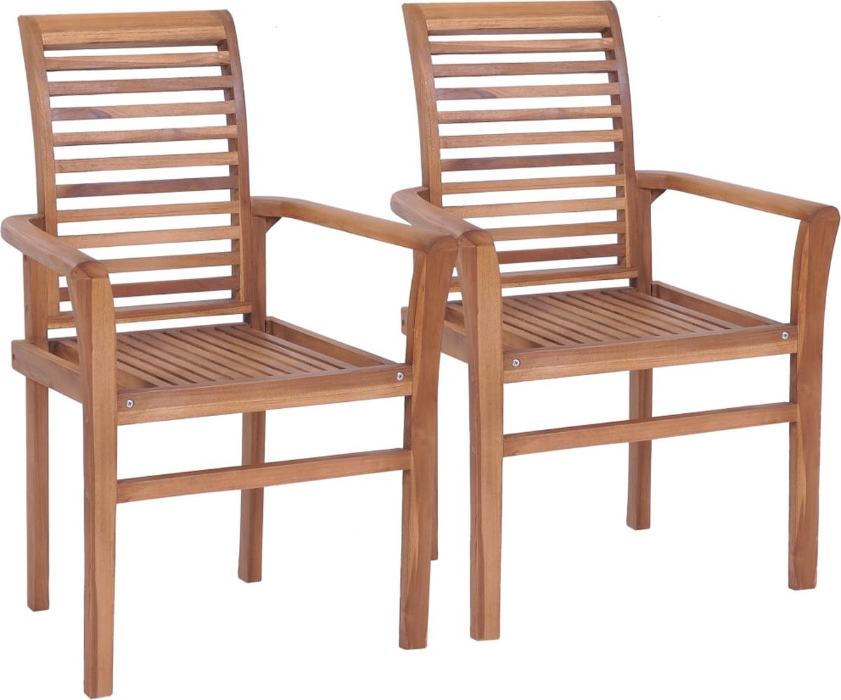 Vidaxl Eetkamerstoelen 2 St Met Crèmewitte Kussens Massief Teakhout