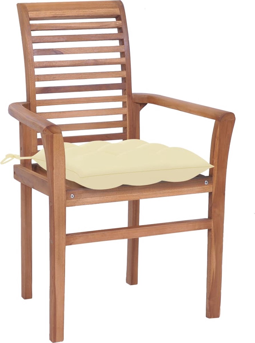 Vidaxl Eetkamerstoelen 2 St Met Crèmewitte Kussens Massief Teakhout