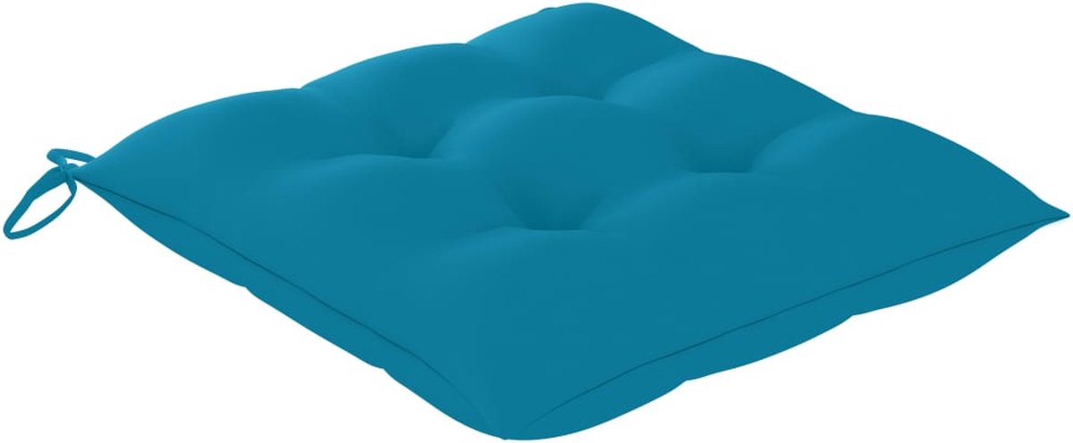 Vidaxl Eetkamerstoelen 2 St Met Lichte Kussens Massief Teakhout - Blauw