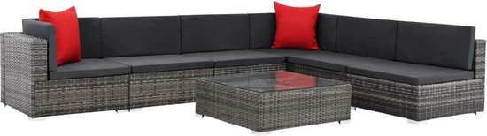 Vidaxl 7-delige Loungeset Met Kussens Poly Rattan - Grijs