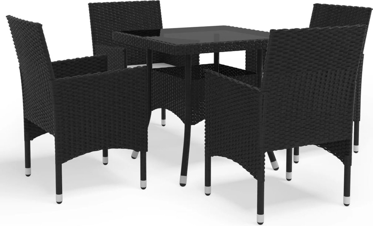 Vidaxl 5-delige Tuinset Poly Rattan En Glas - Zwart