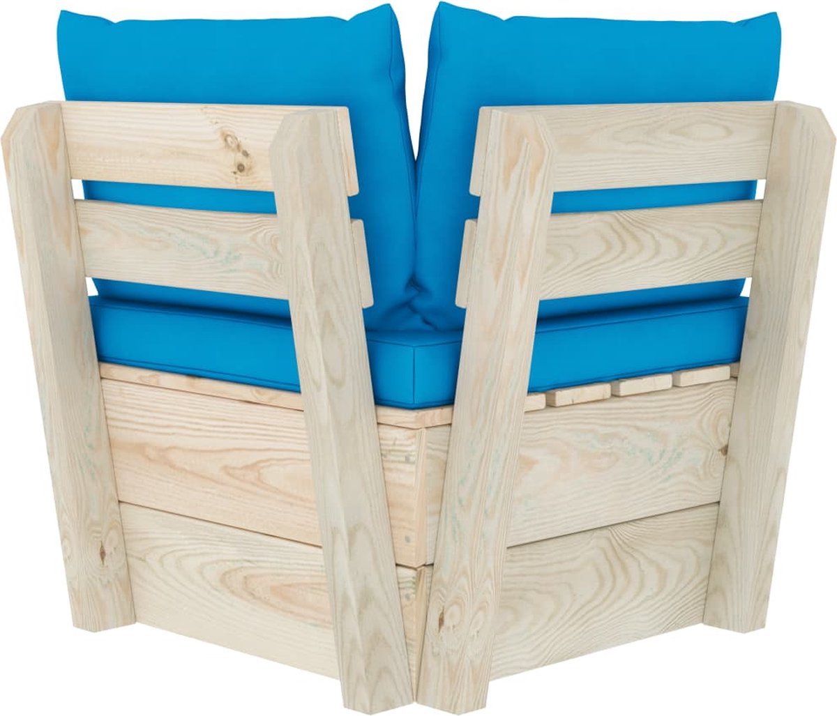 Vidaxl Tuinhoekbank Met Kussens Pallet Geïmpregneerd Vurenhout - Blauw