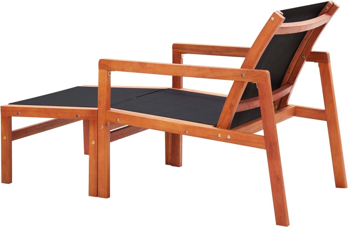 Vidaxl Tuinstoel Met Voetensteun Massief Eucalyptushout En Textileen - Zwart