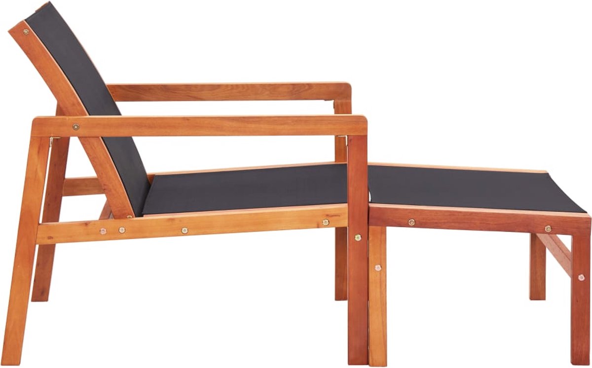 Vidaxl Tuinstoel Met Voetensteun Massief Eucalyptushout En Textileen - Zwart