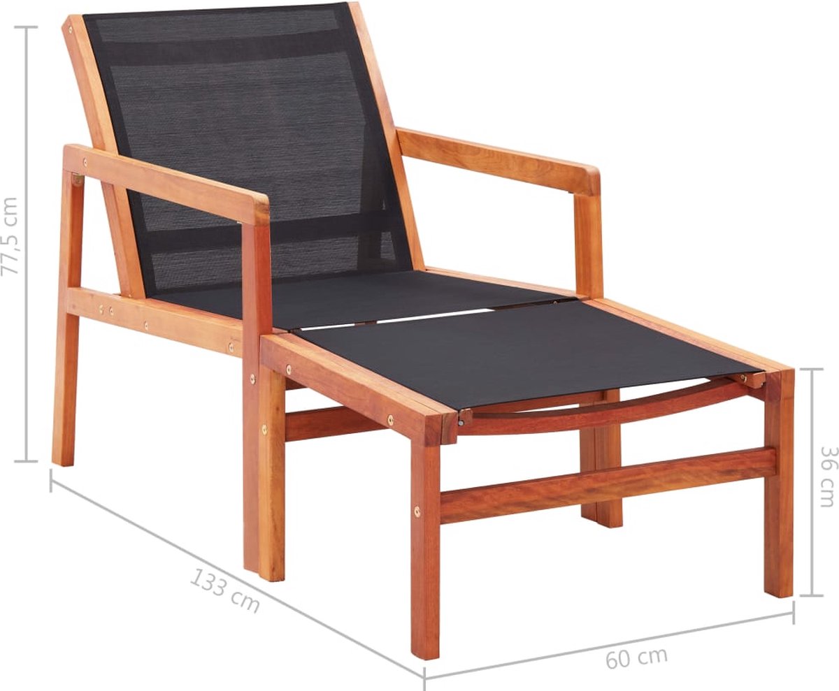 Vidaxl Tuinstoel Met Voetensteun Massief Eucalyptushout En Textileen - Zwart