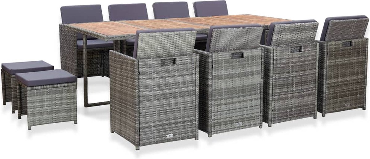 Vidaxl 13-delige Tuinset Poly Rattan En Acaciahout Antraciet - Gris