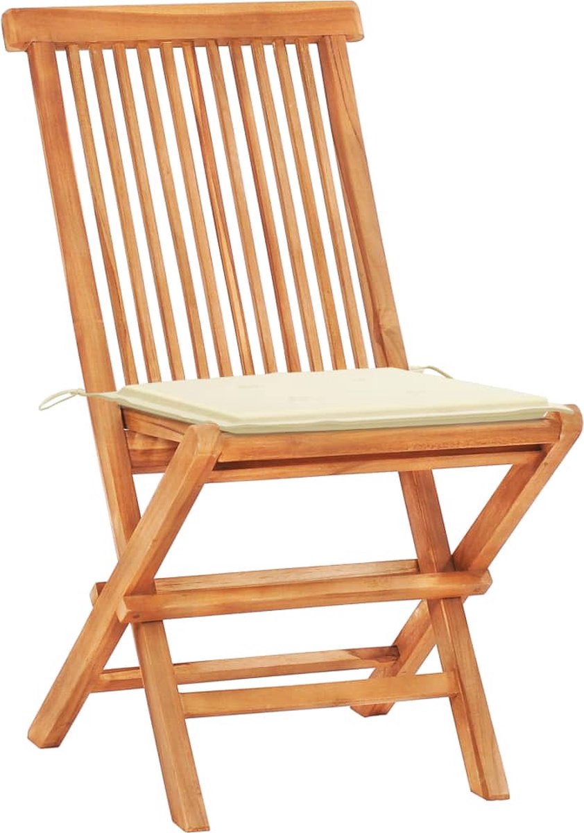 Vidaxl 3-delige Bistroset Met Crèmekleurige Kussens Massief Teakhout