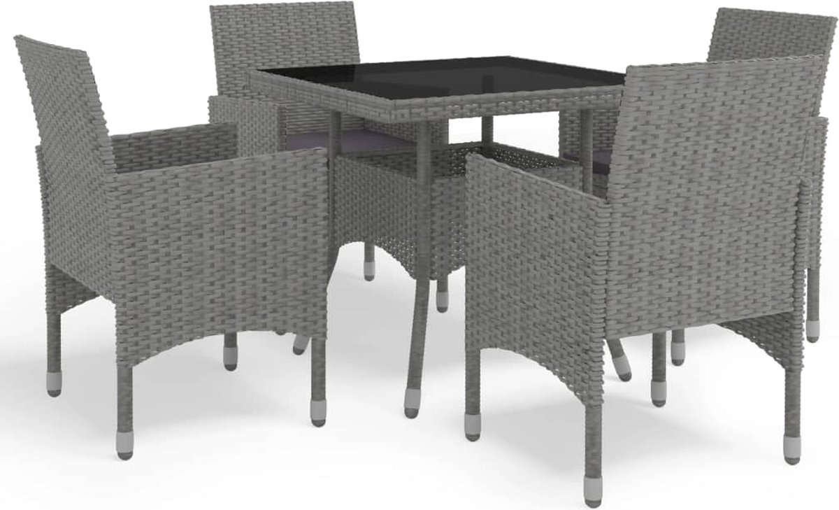 Vidaxl 5-delige Tuinset Poly Rattan En Glas - Grijs