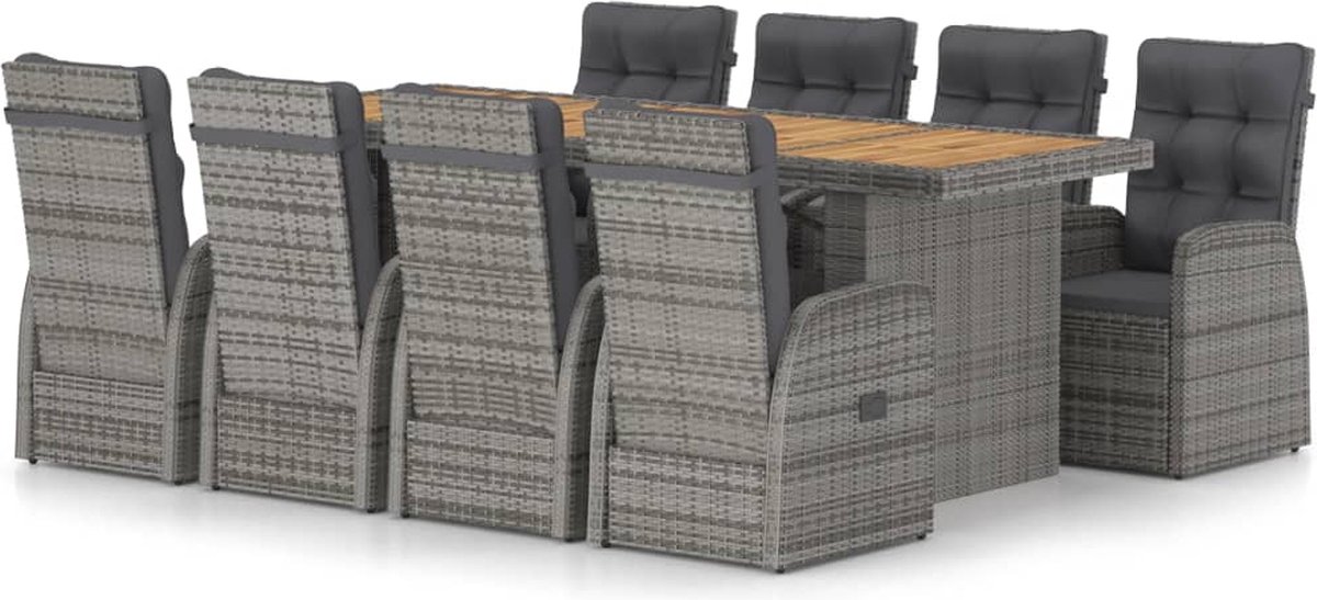 Vidaxl 9-delige Tuinset Met Kussens Poly Rattan - Grijs