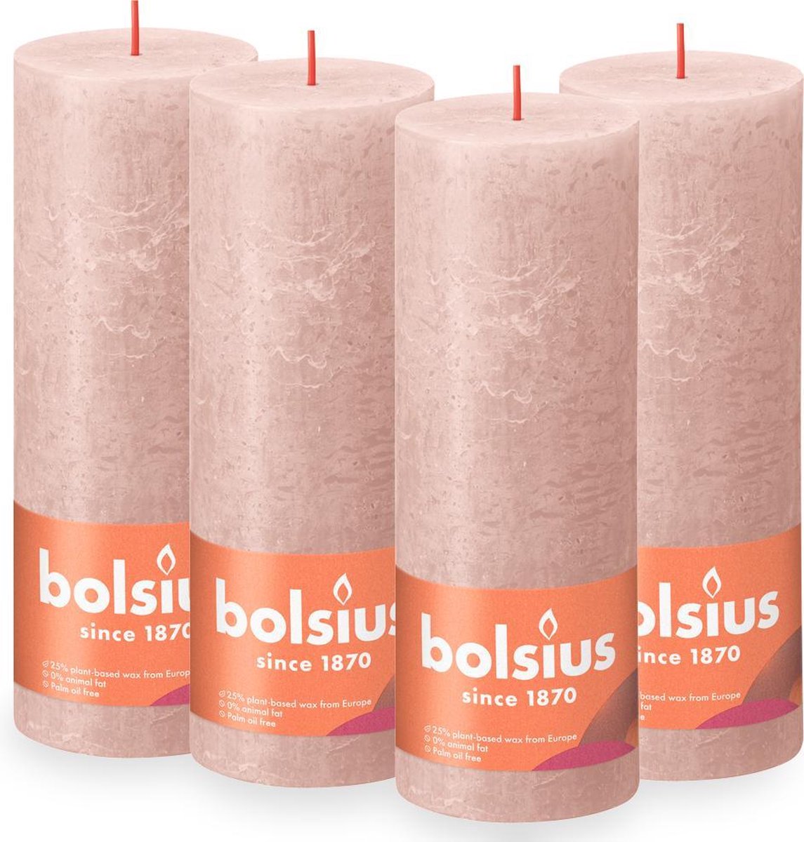 Bolsius Stompkaarsen Shine 6 St Rustiek 190x68 Mm Mist - Roze