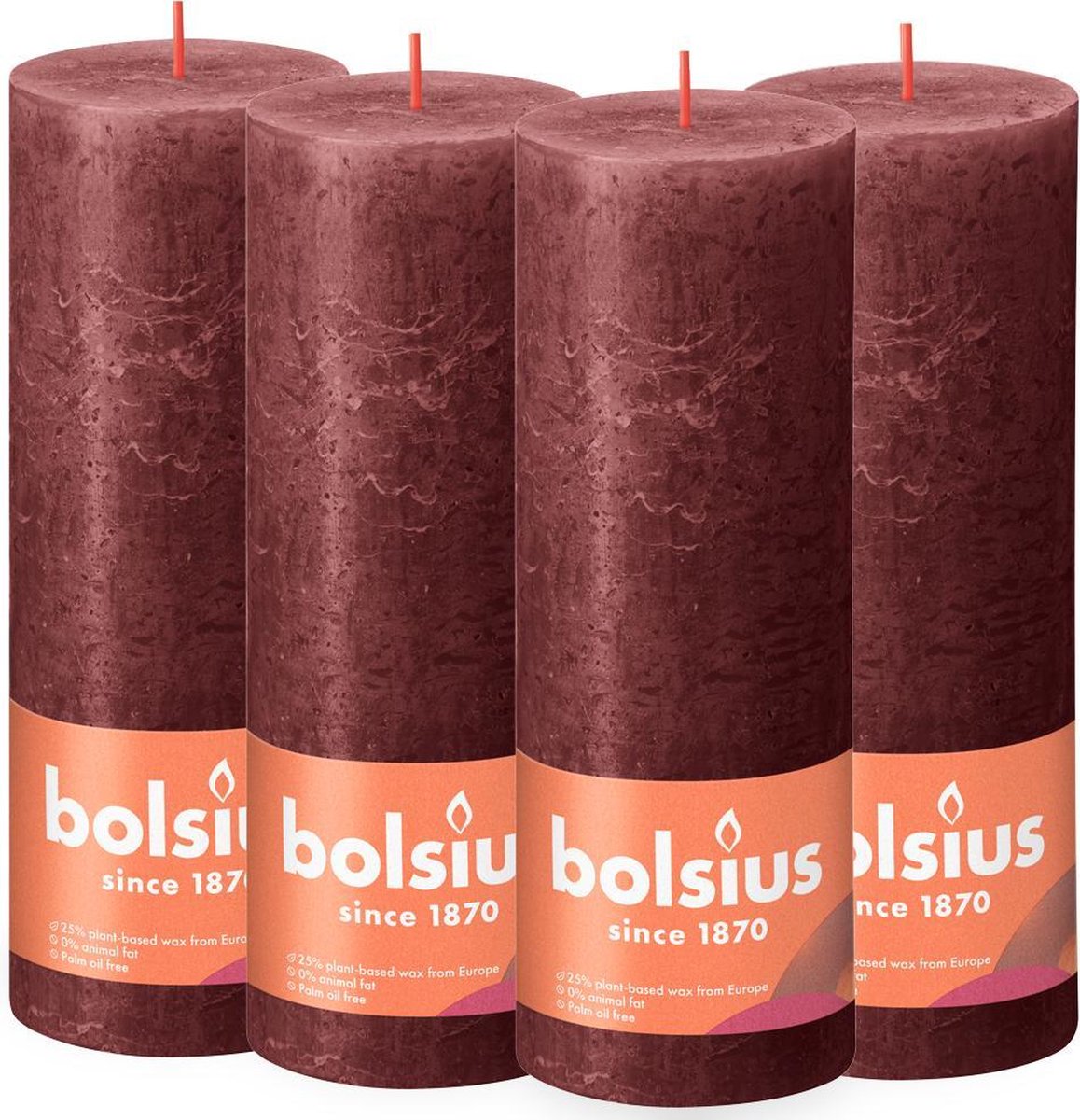 Bolsius Stompkaarsen Shine 6 St Rustiek 190x68 Mm Fluweel - Rojo