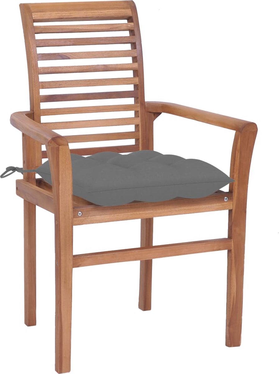 Vidaxl Eetkamerstoelen 6 St Met Grijze Kussens Massief Teakhout - Grijs