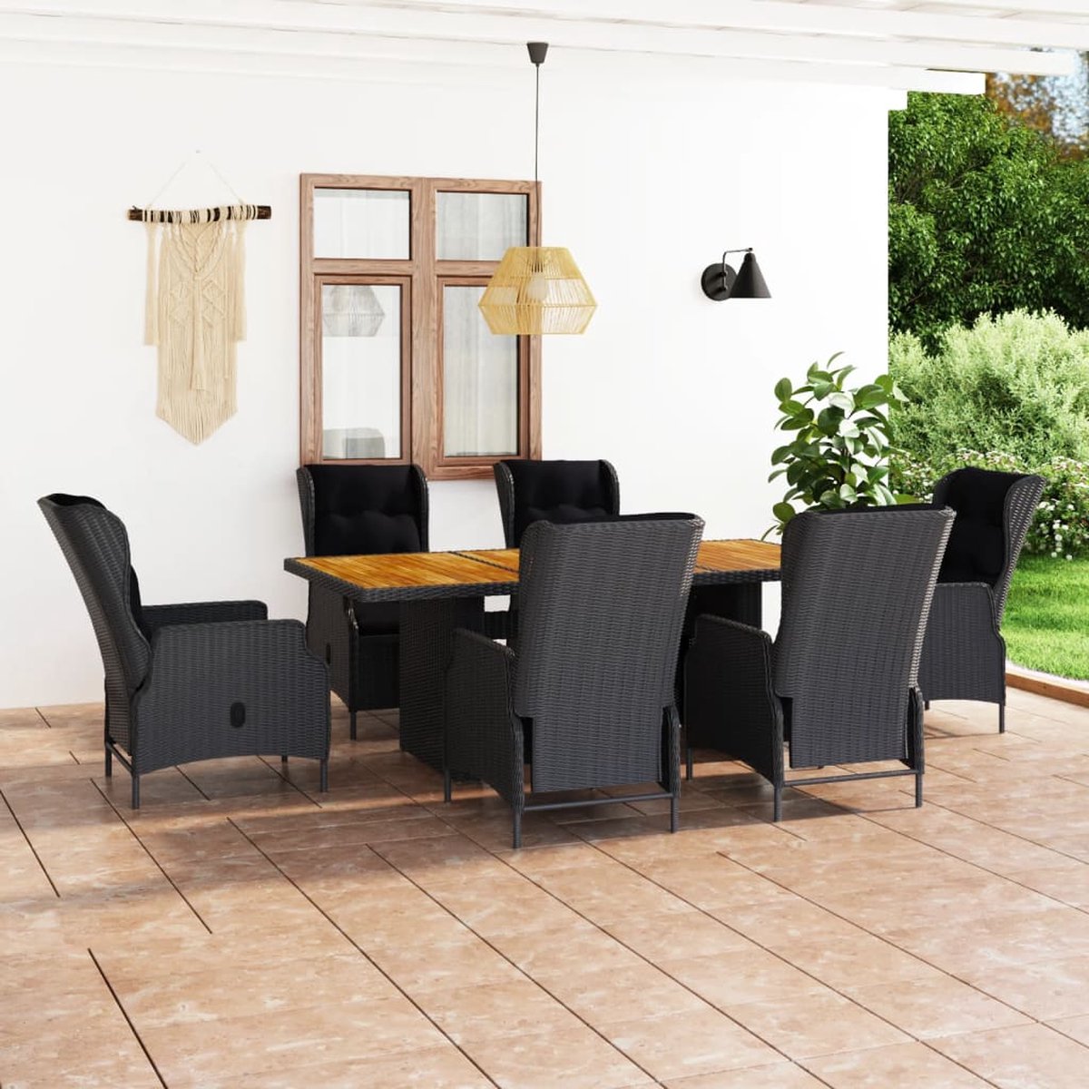 Vidaxl 7-delige Tuinset Met Kussens Poly Rattan Donker - Grijs