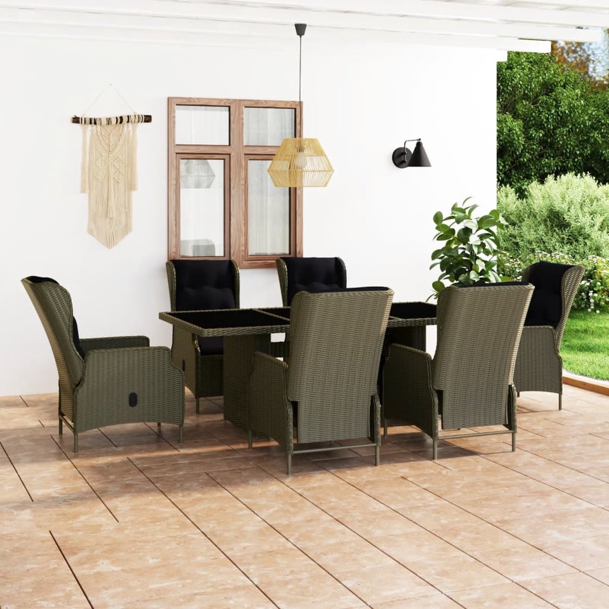 Vidaxl 7-delige Tuinset Met Kussens Poly Rattan - Bruin