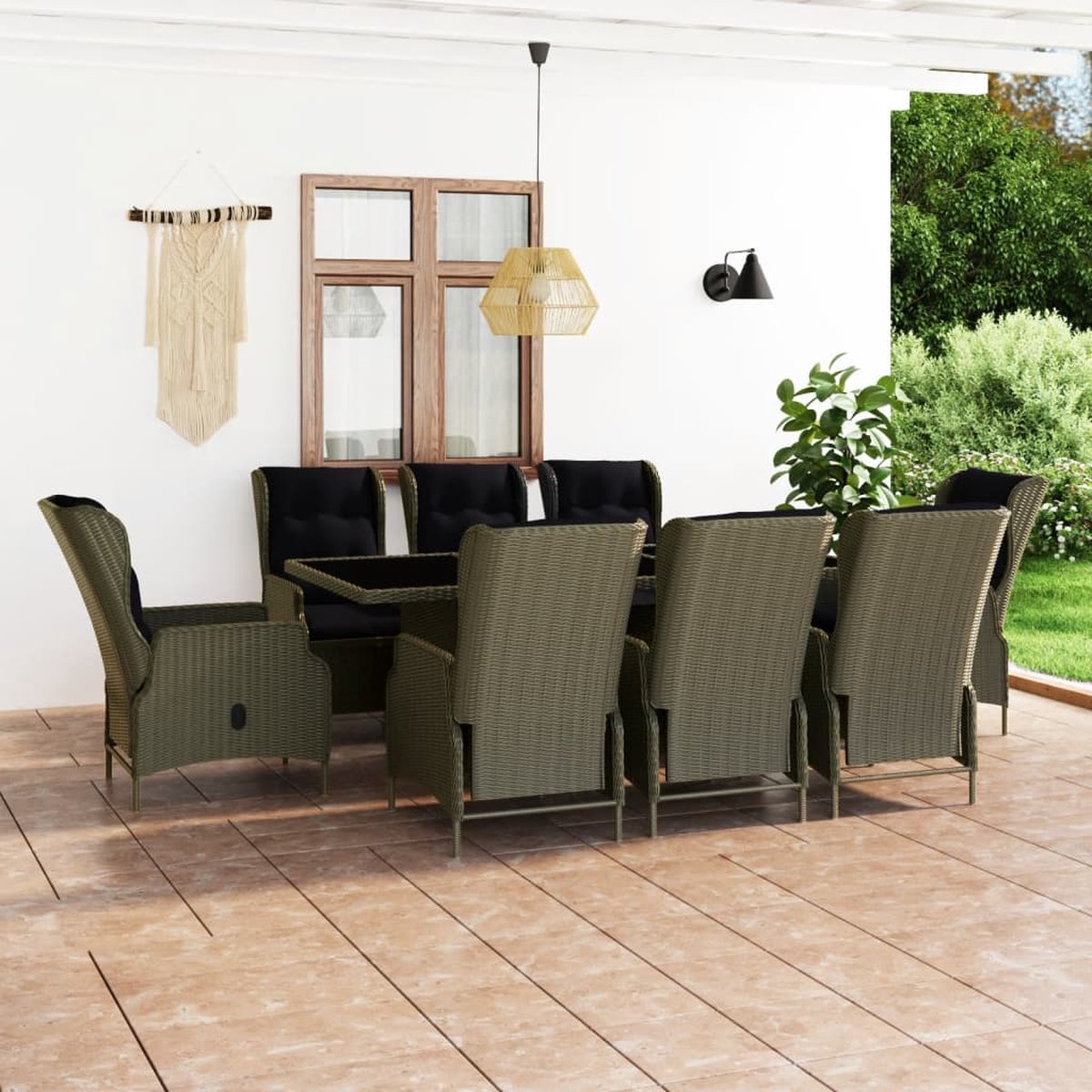 Vidaxl 9-delige Tuinset Met Kussens Poly Rattan - Bruin