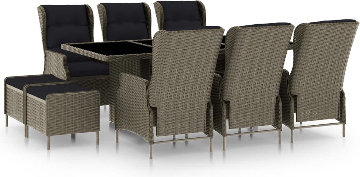 Vidaxl 9-delige Tuinset Met Kussens Poly Rattan - Bruin