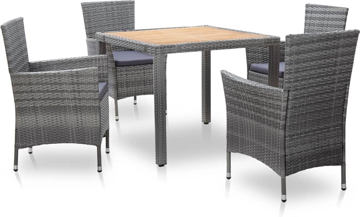 Vidaxl 5-delige Tuinset Met Kussens Poly Rattan - Gris