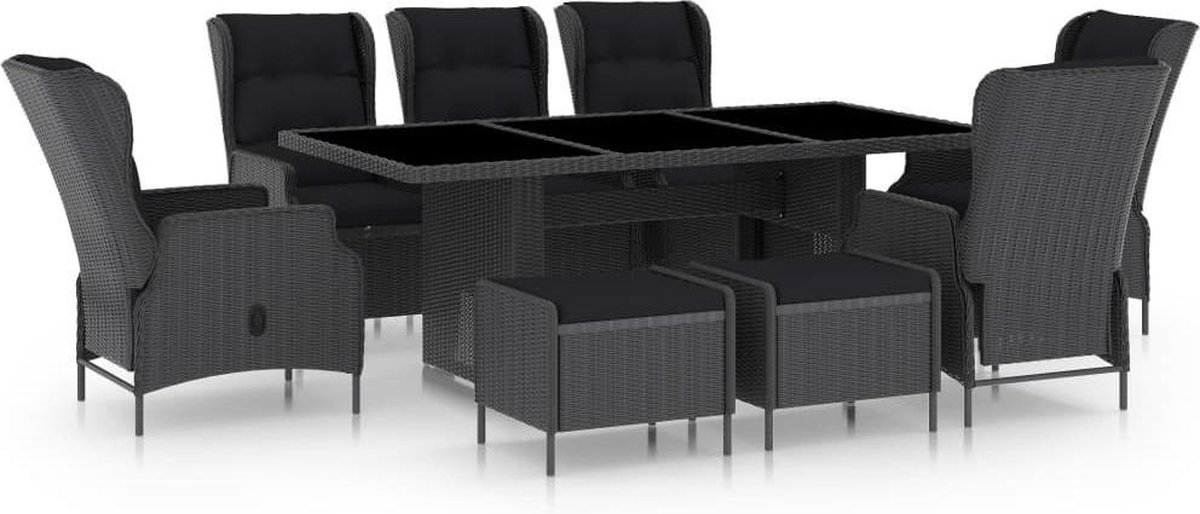 Vidaxl 9-delige Tuinset Met Kussens Poly Rattan Donker - Gris