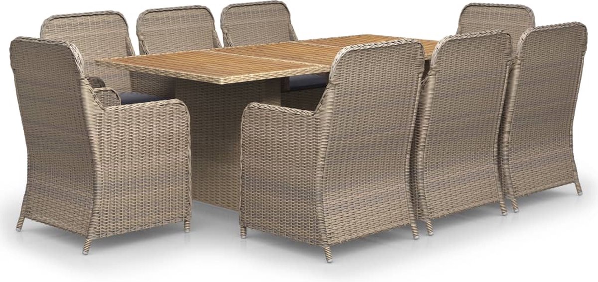 Vidaxl 9-delige Tuinset Poly Rattan - Bruin
