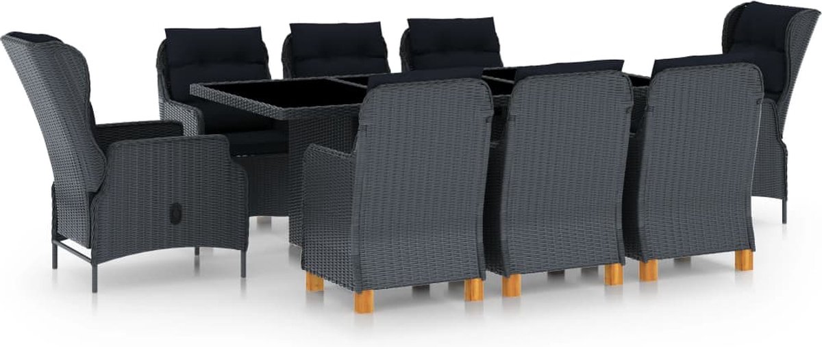 Vidaxl 9-delige Tuinset Met Kussens Poly Rattan Donker - Grijs