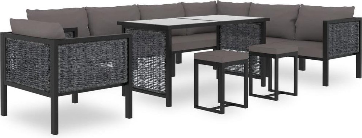 Vidaxl Hoekbank Sectioneel Met Rechterarmleuning Poly Rattan Antraciet - Grijs