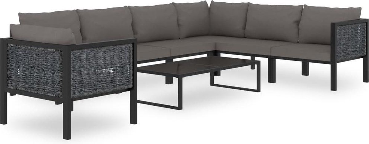 Vidaxl Hoekbank Sectioneel Met Rechterarmleuning Poly Rattan Antraciet - Grijs