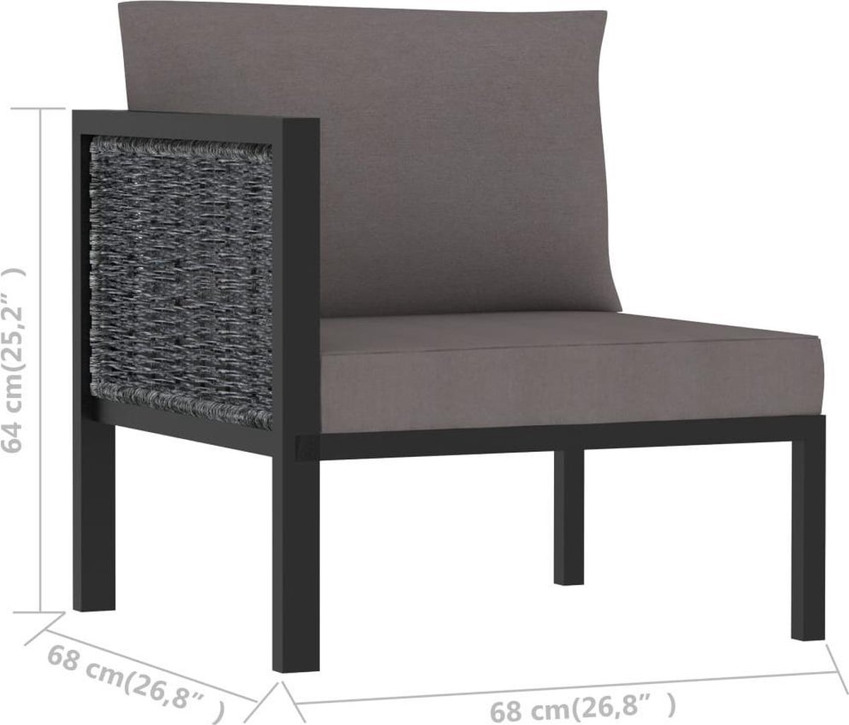 Vidaxl Hoekbank Sectioneel Met Rechterarmleuning Poly Rattan Antraciet - Grijs