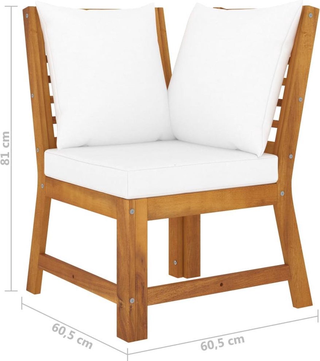 Vidaxl Hoekbank Sectioneel Met Crèmekleurig Kussen Massief Acaciahout - Bruin